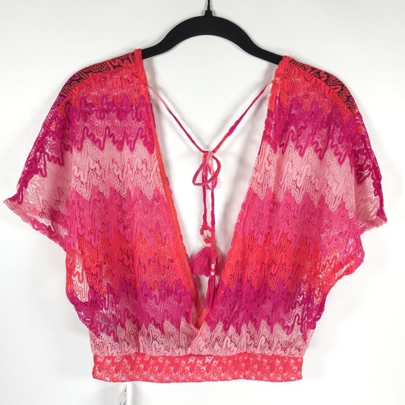NWT TRINA TURK Cascade Crochet Flutter Sleeve Cover-Up Top Zig Zag Stripes Sz S - Picture 3 of 15